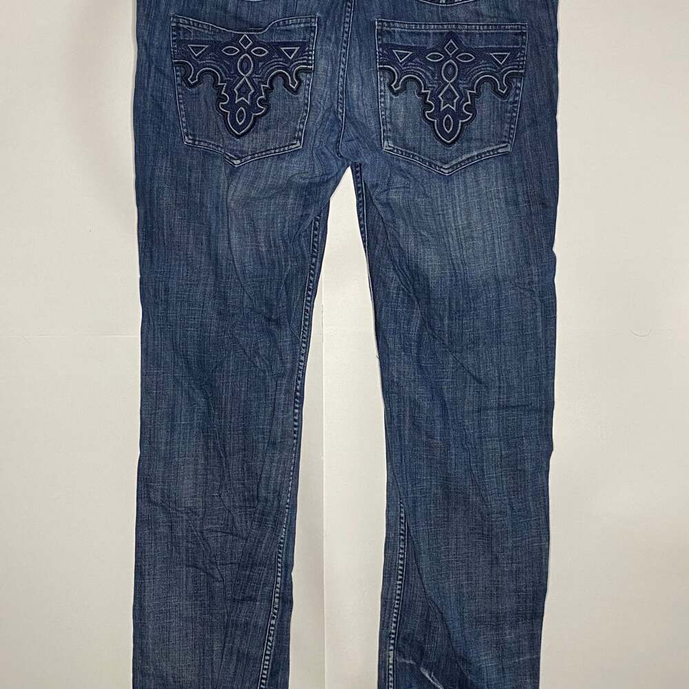 Antik Denim Blue Medium Wash Embroidered Bootcut Jeans